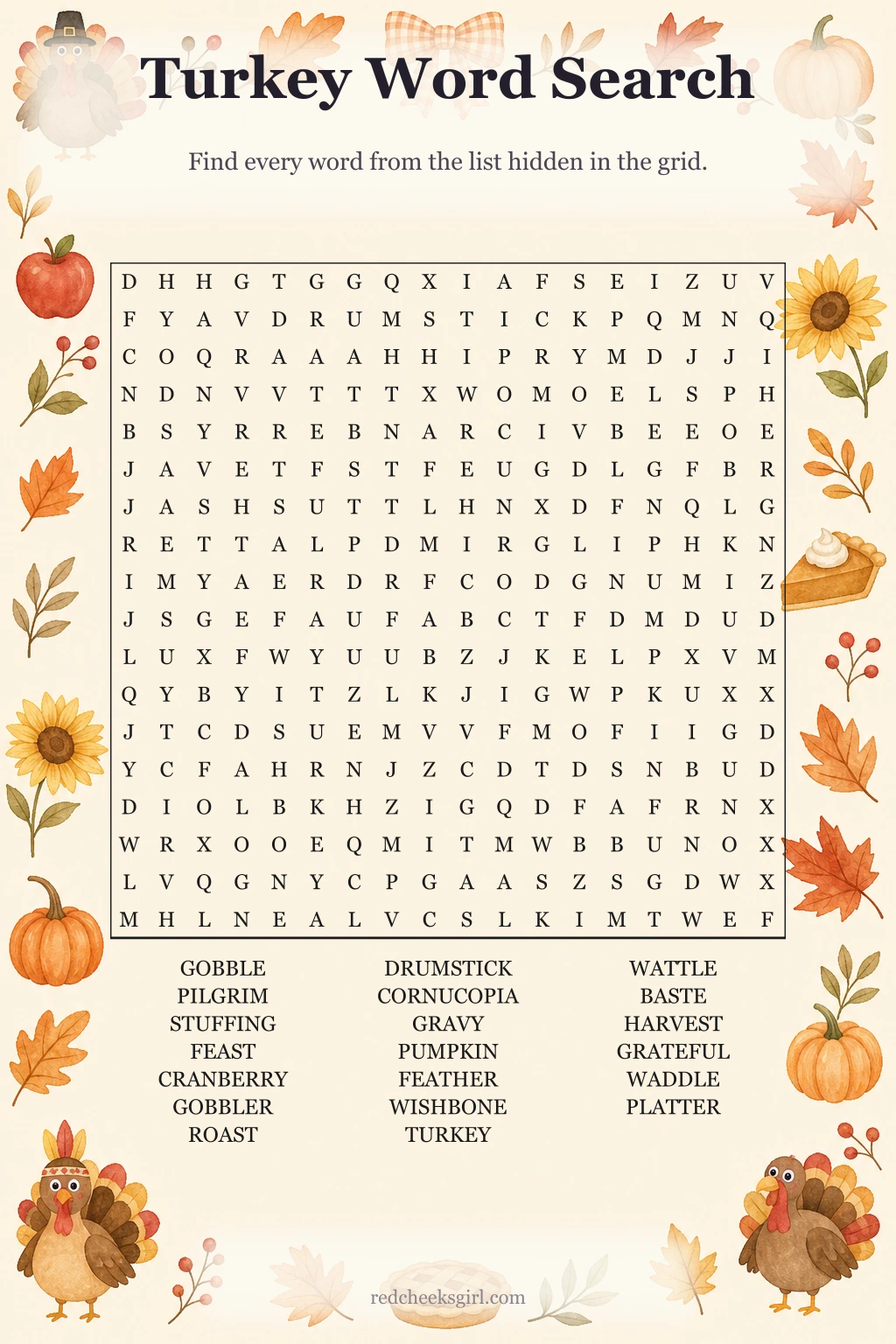 Turkey Word Search printable