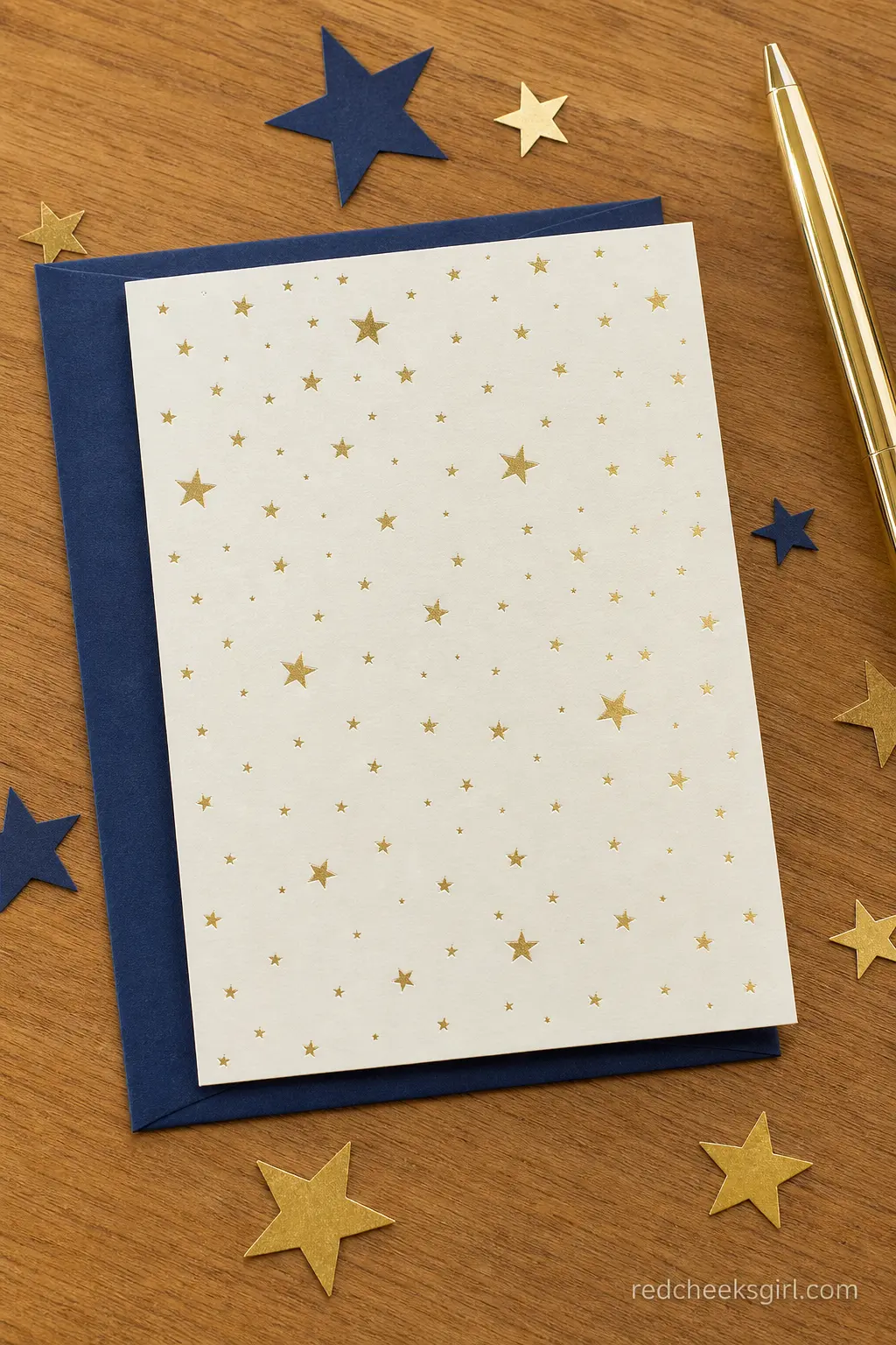 Foil Star Invitation Suite — A gold foiled star invitation on ivory cardstock, paired with a navy envelope, tells guests exactly what to expect before they