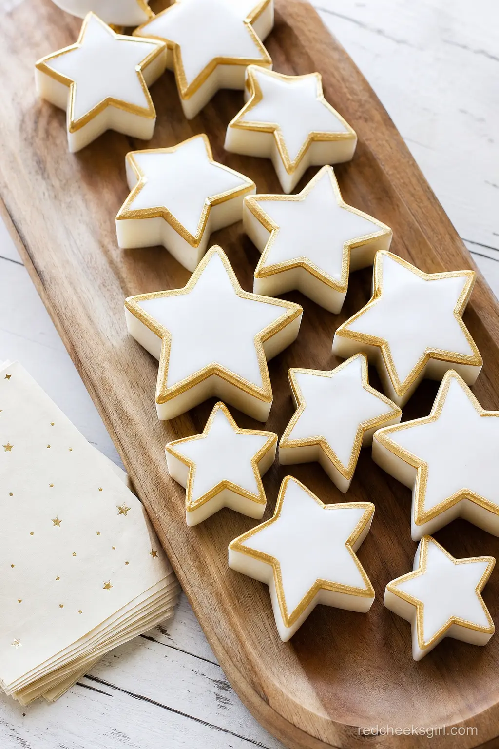 Star Soap Favor Display — A wooden tray of small star shaped soaps trimmed in gold edging is a favor guests will actually use. Twinkle little star baby shower