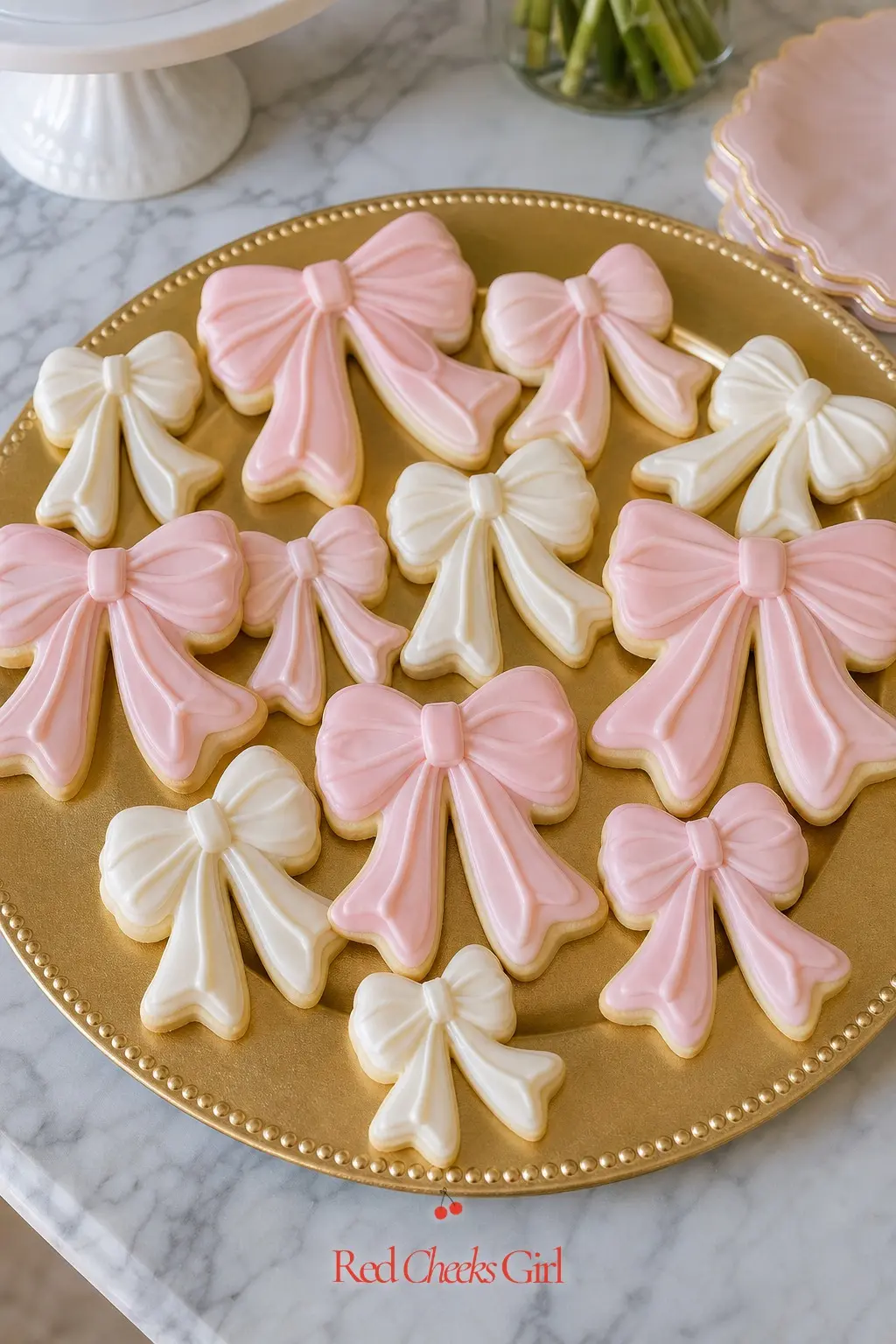 Bow-Shaped Sugar Cookie Platter — Iced sugar cookies cut into bow shapes hold their edges better than most themed bakes, and they photograph well stacked on a