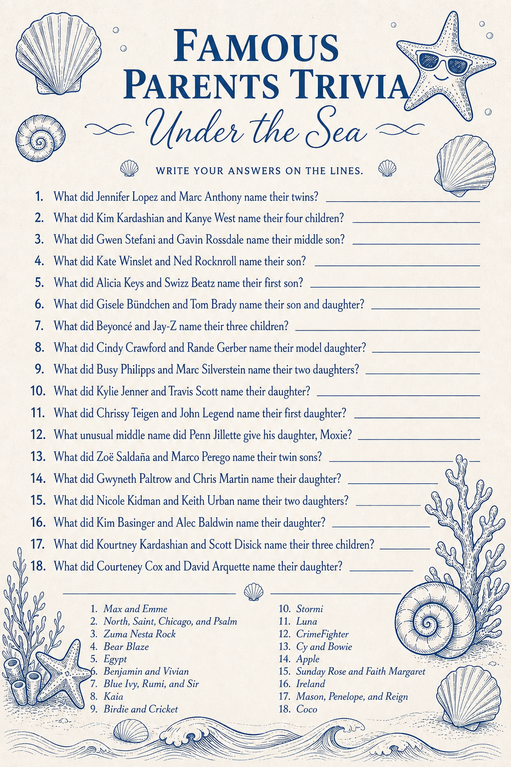 Famous Parents Trivia printable