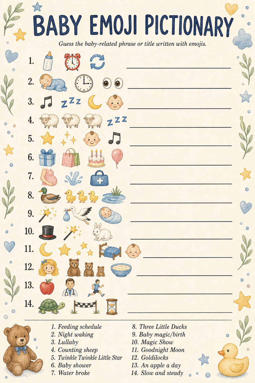 Baby Emoji Pictionary printable