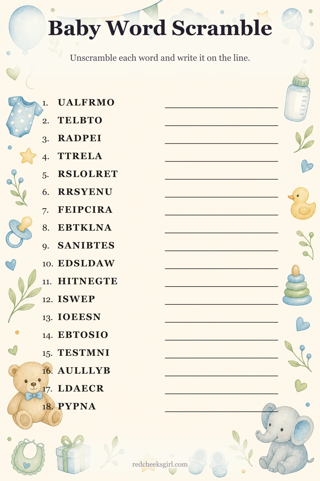 Baby Word Scramble printable