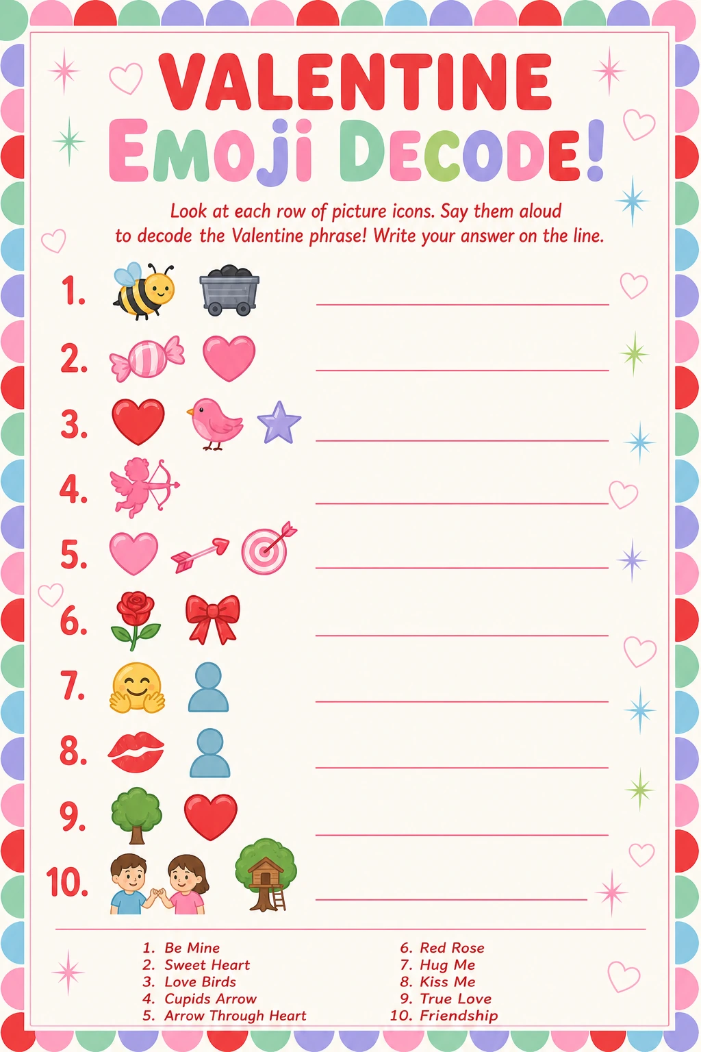 Valentine Emoji Decode! printable
