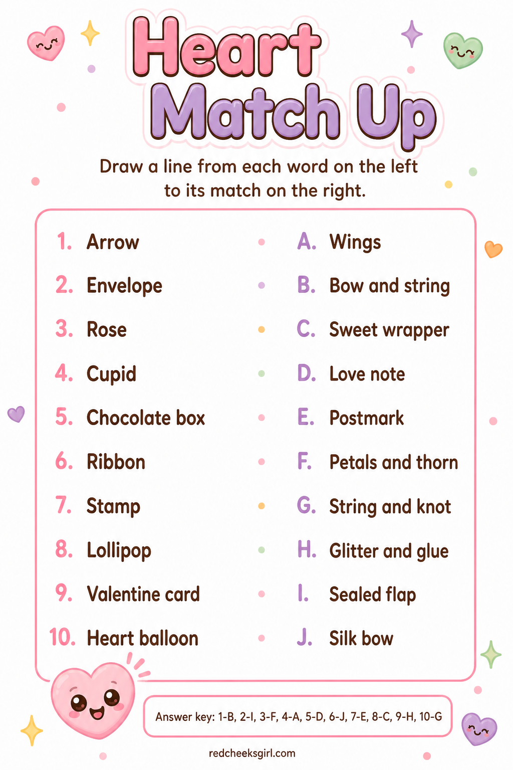 Heart Match Up printable