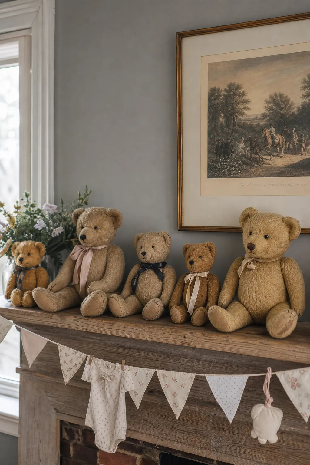 Vintage Teddy Bears Displayed in a Row