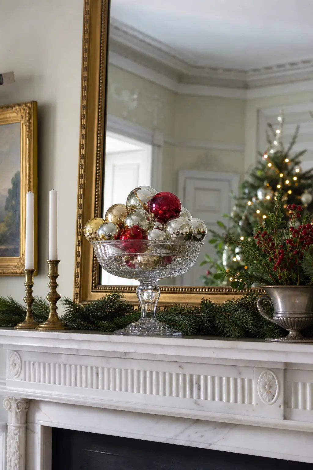 Glass Baubles in a Footed Bowl