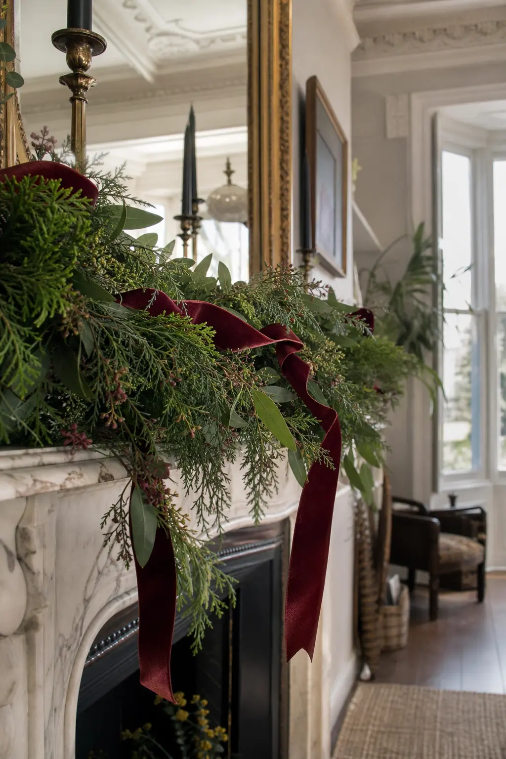 Velvet Ribbon Threaded Through Greenery