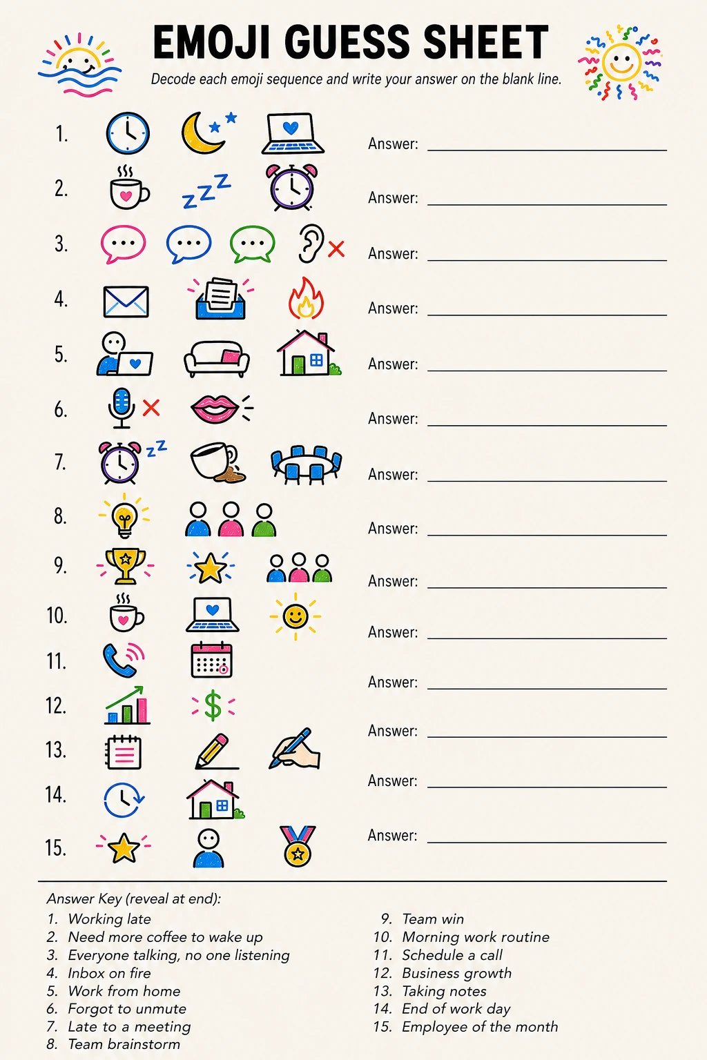 Emoji Guess Sheet printable
