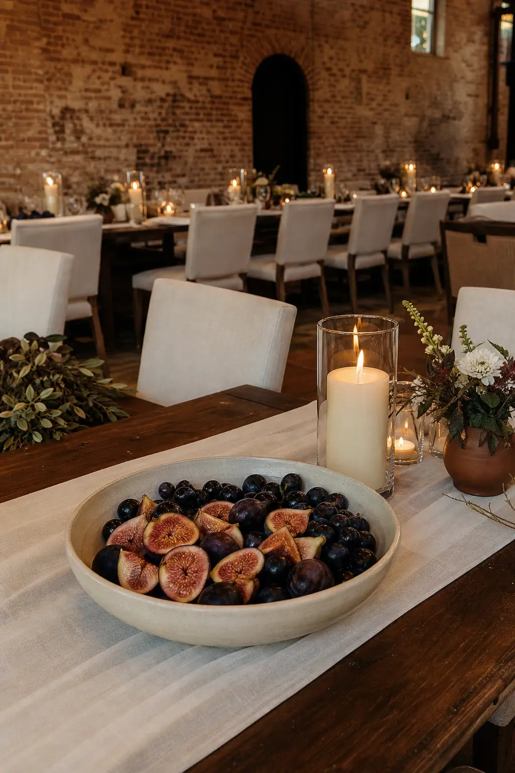 A Bowl of Just-Cut Figs and Dark Grapes