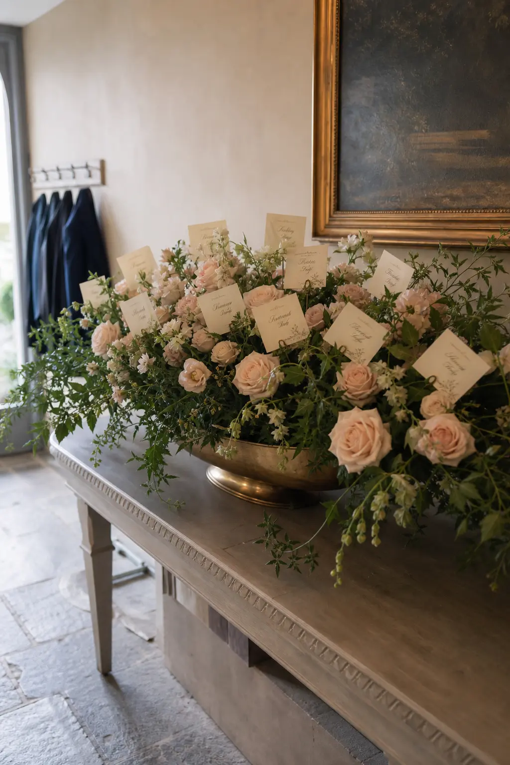 Escort Cards in a Floral-Filled Arrangement