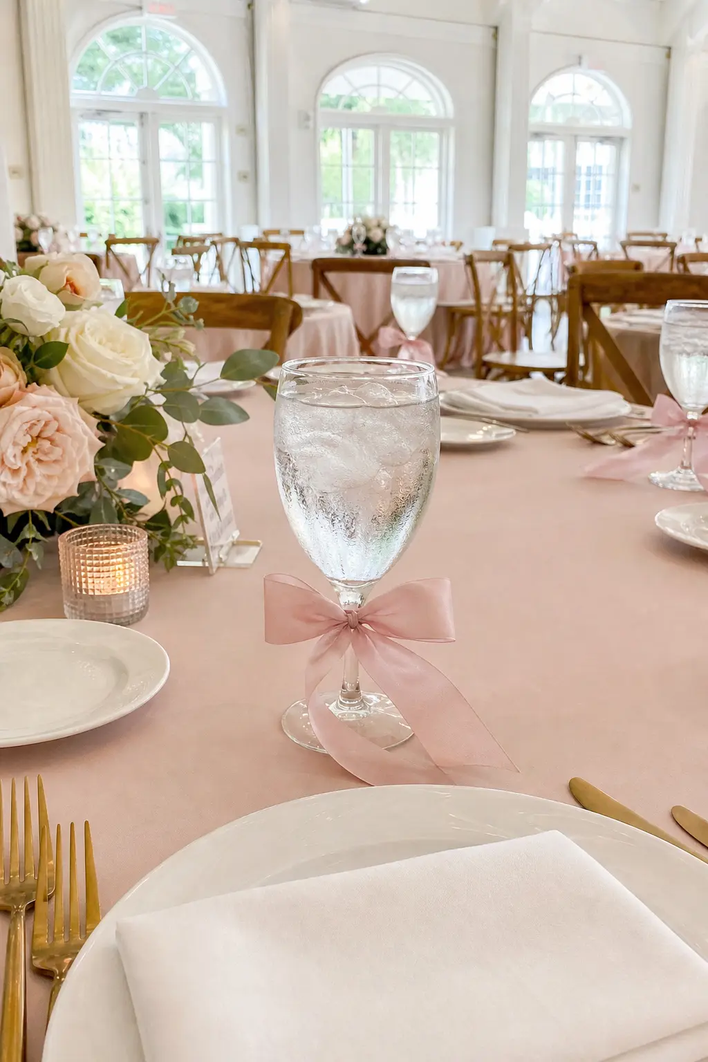 Folded Bow at Each Water Glass Stem
