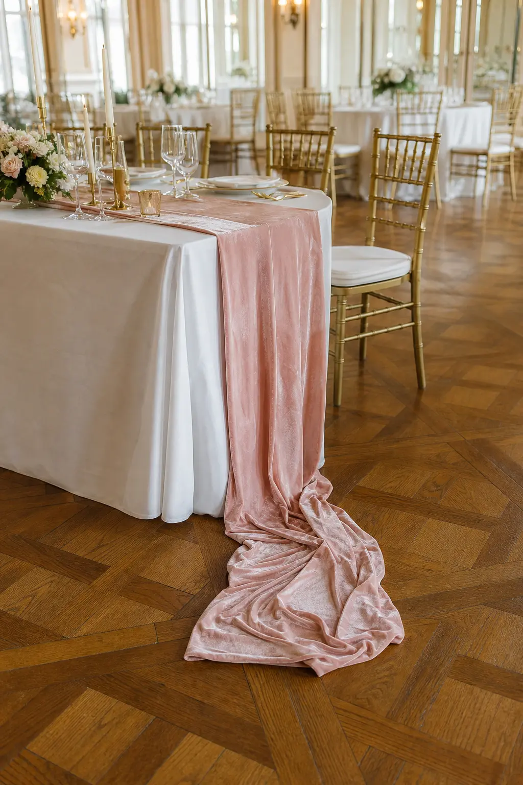 Folded Fabric Runner Pooling at the Table's Foot