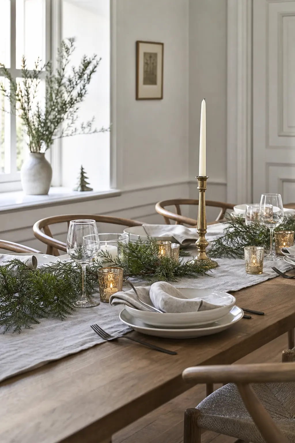 Chalk White with Raw Linen and Brass