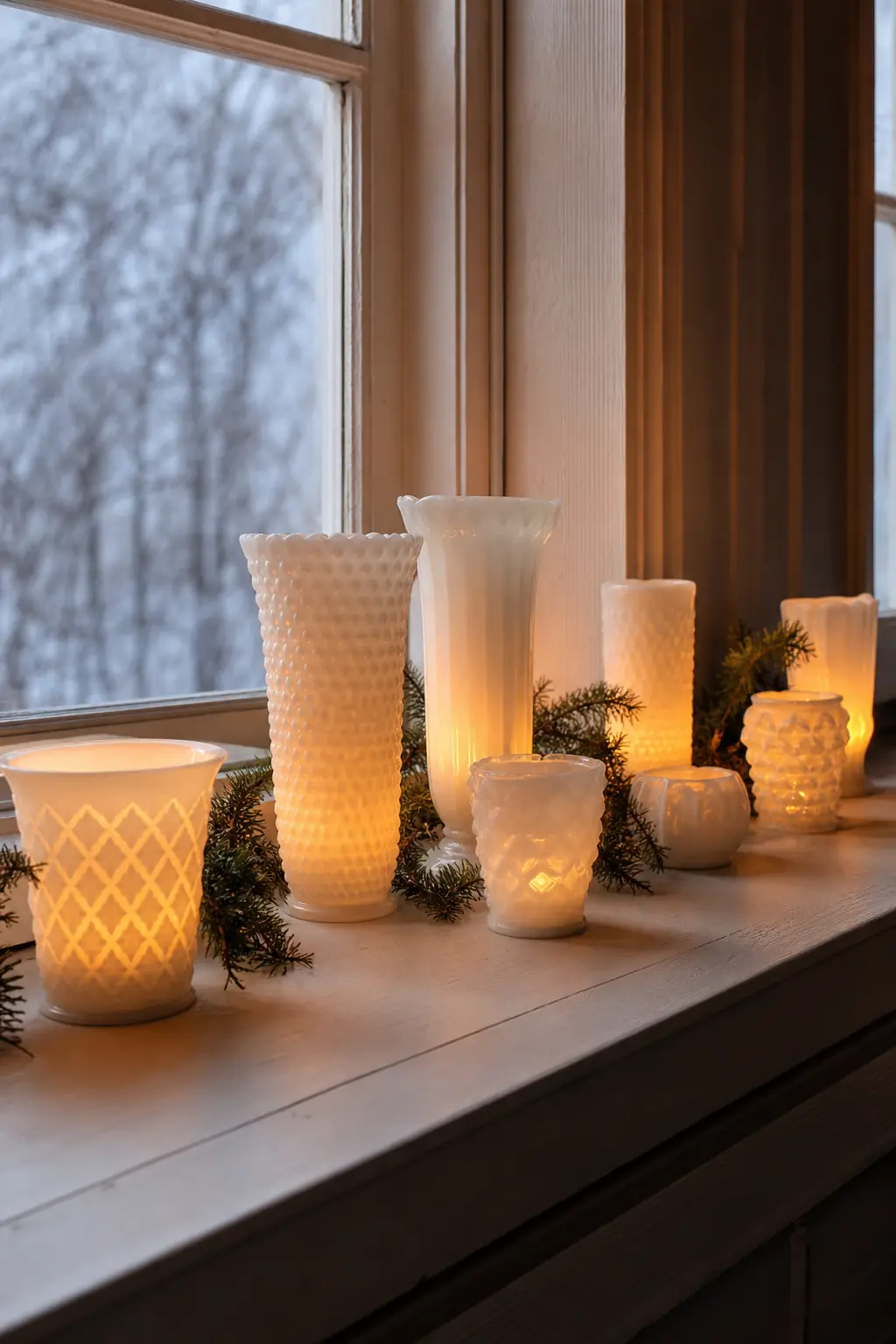 Milk Glass with Candlelight