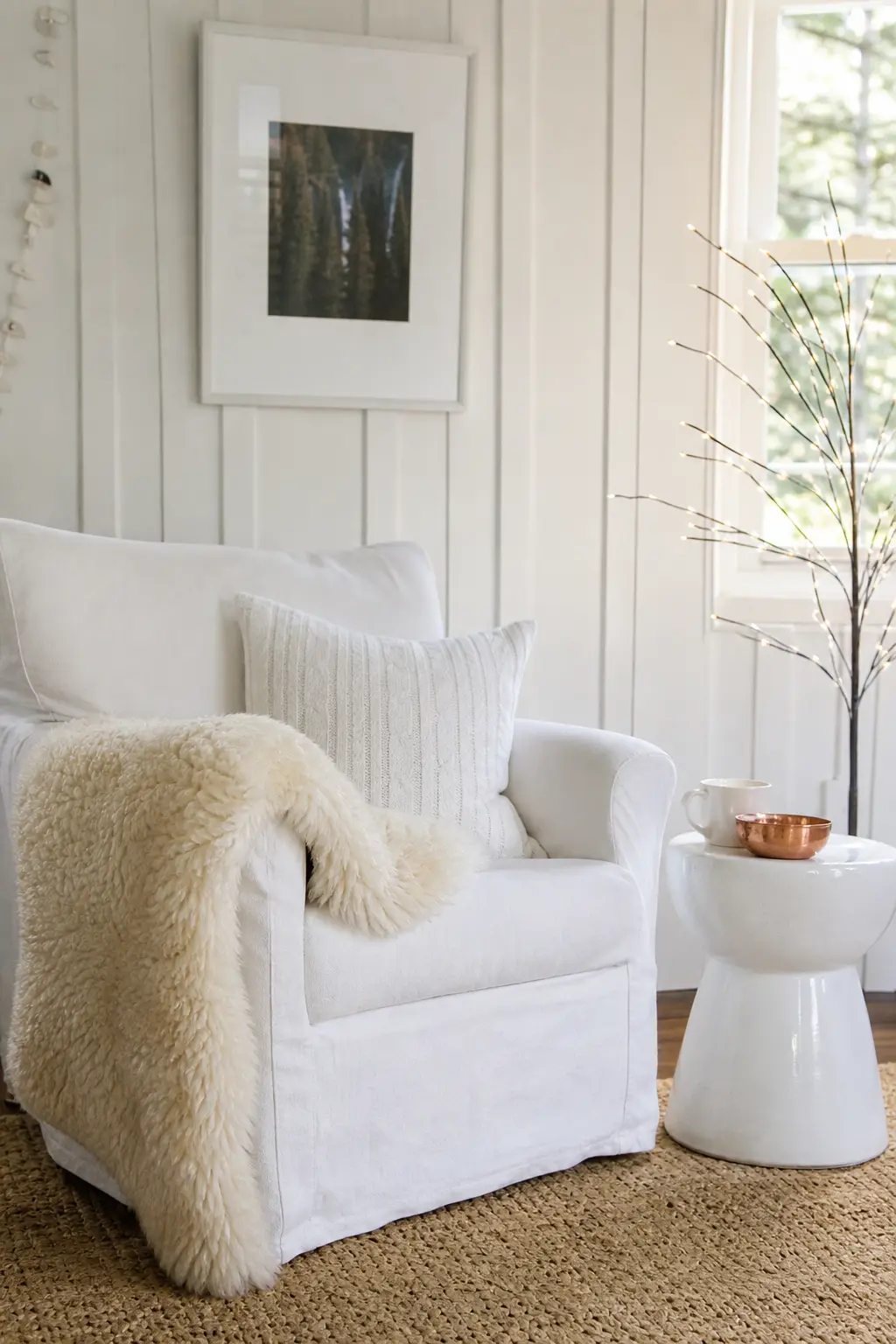 White Ceramic with Sheepskin