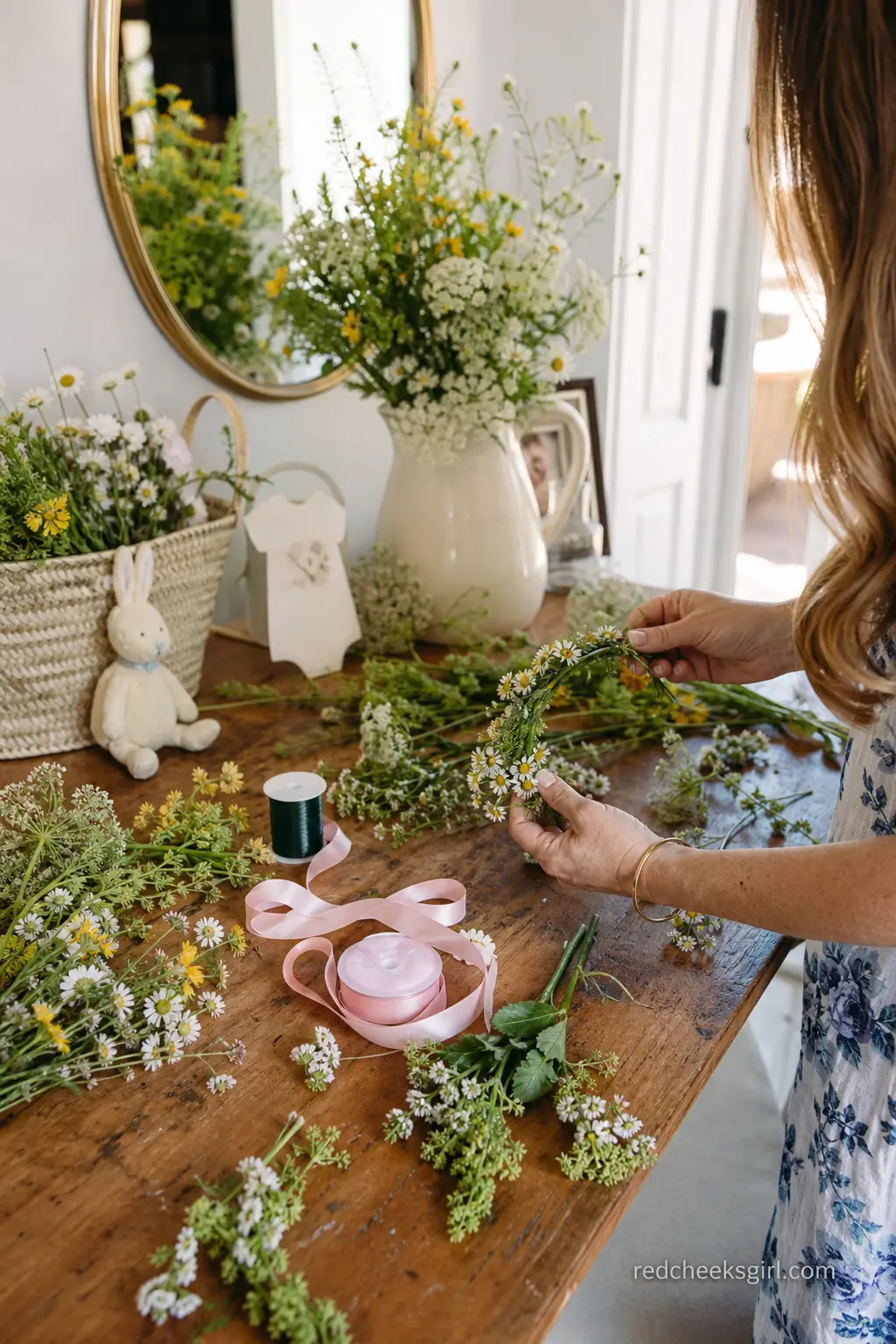 A Floral Crown Making Station — One small table with loose stems, wire and ribbon lets guests make a simple flower crown while they chat, and it doubles as