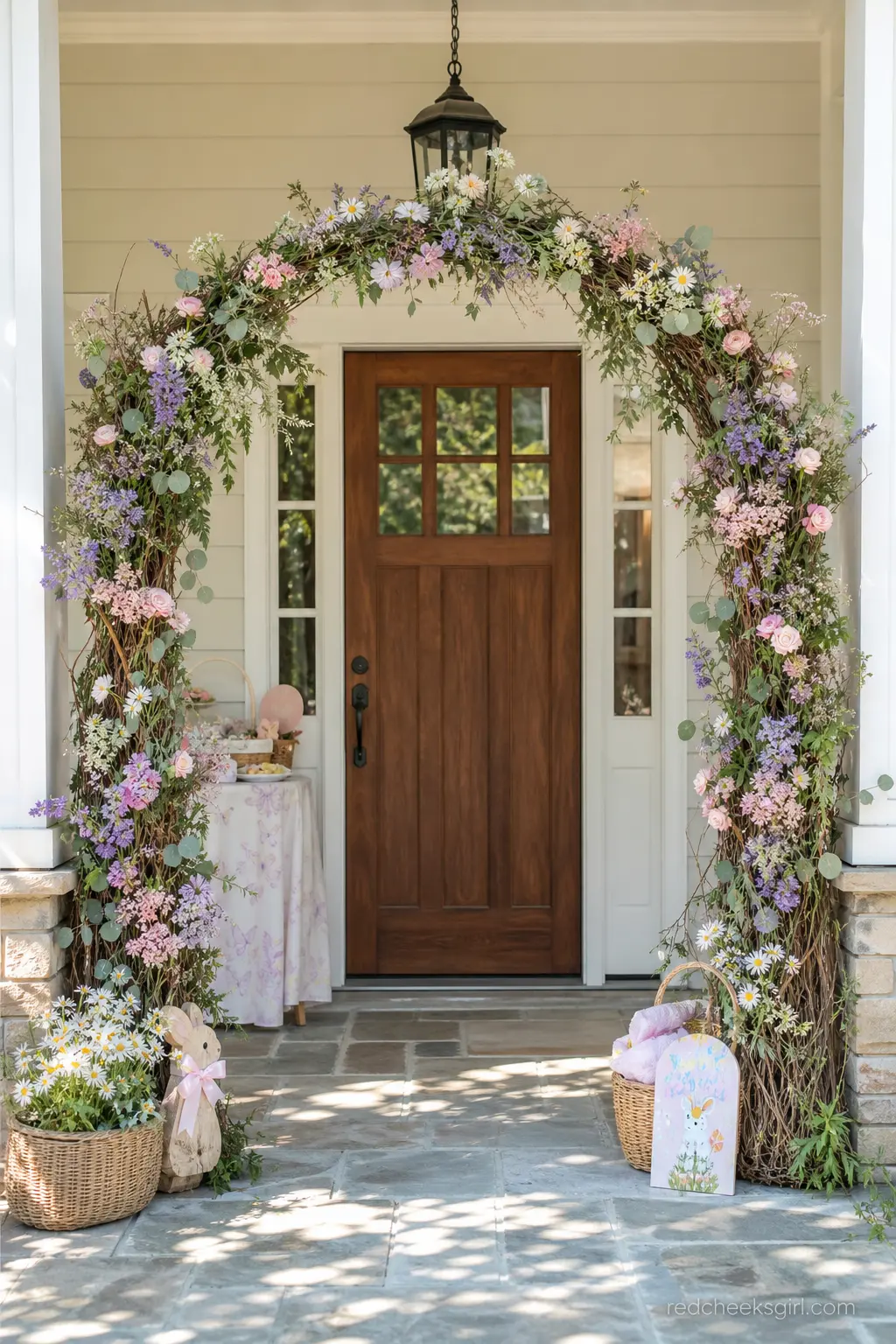 A Woven Wildflower Entry Arch — A simple wooden arch wrapped in fresh or faux stems turns a front door into an announcement. Wildflower baby shower theme