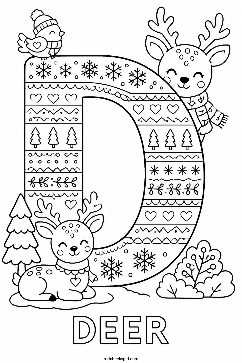 Letter D, Deer printable