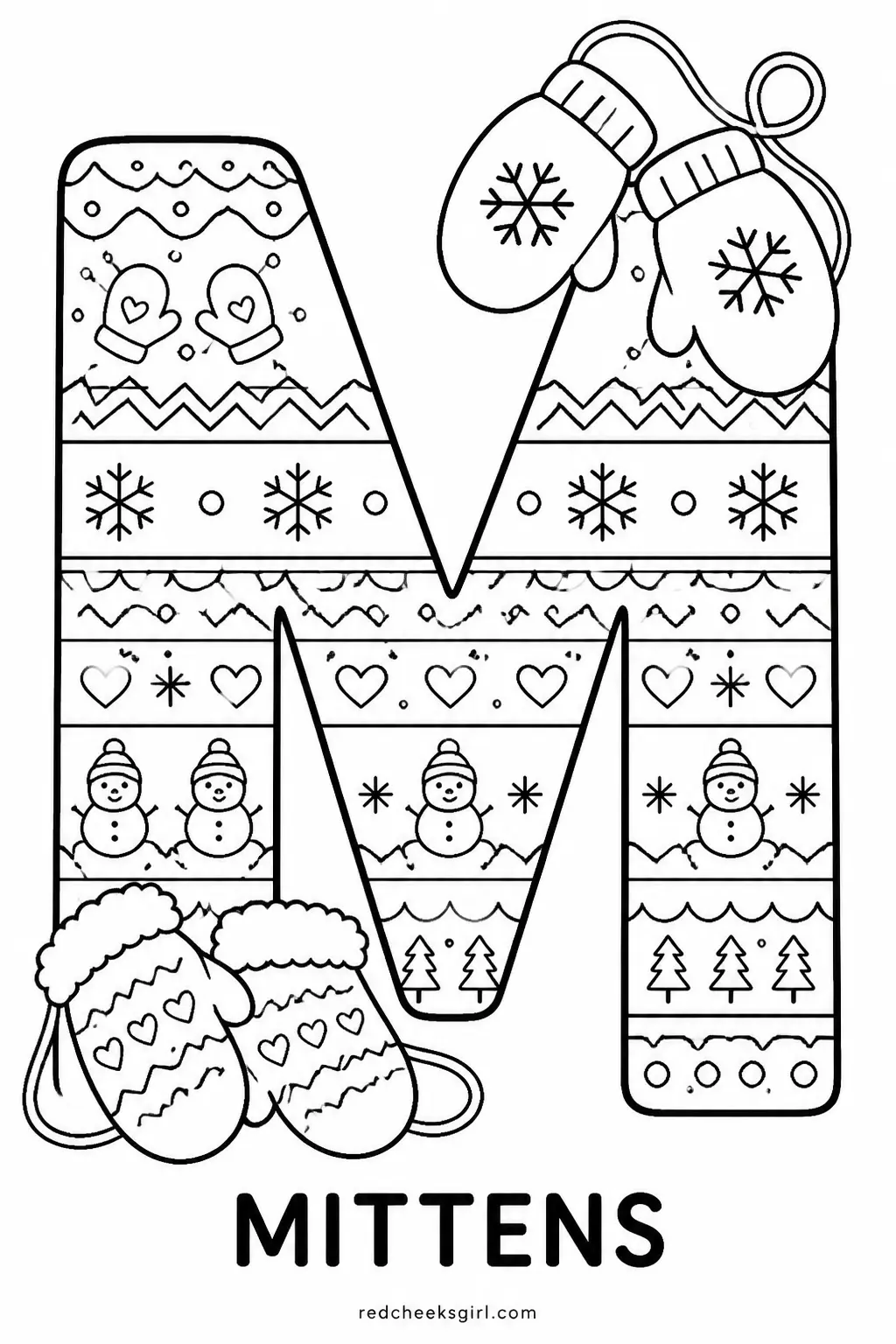 Letter M, Mittens printable