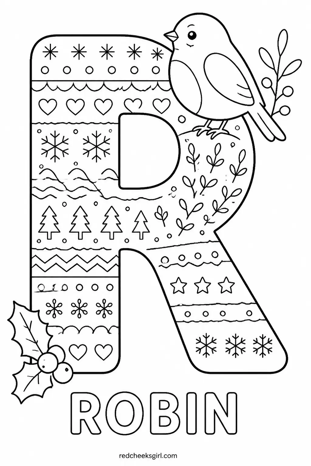 Letter R, Robin printable