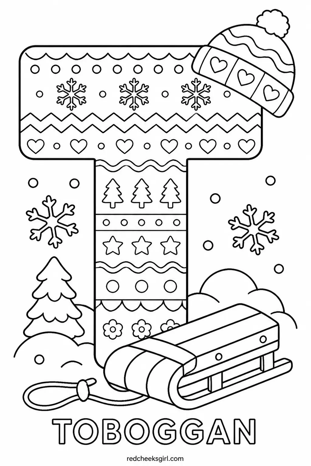 Letter T, Toboggan printable