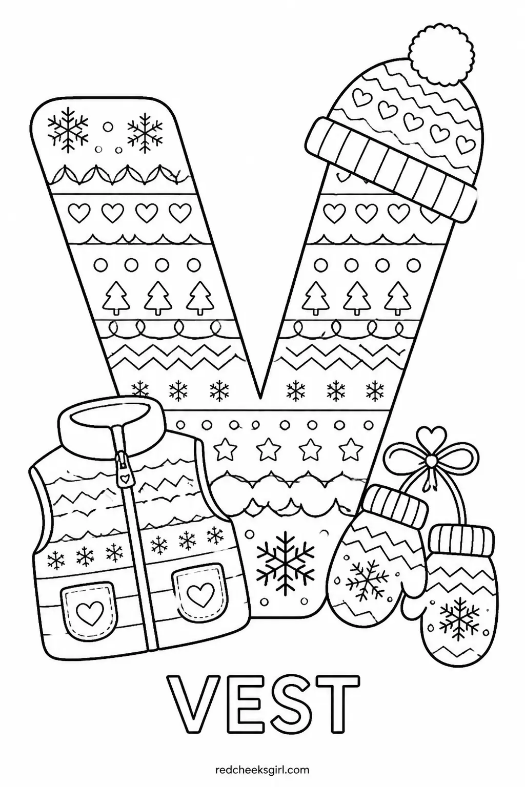 Letter V, Vest printable