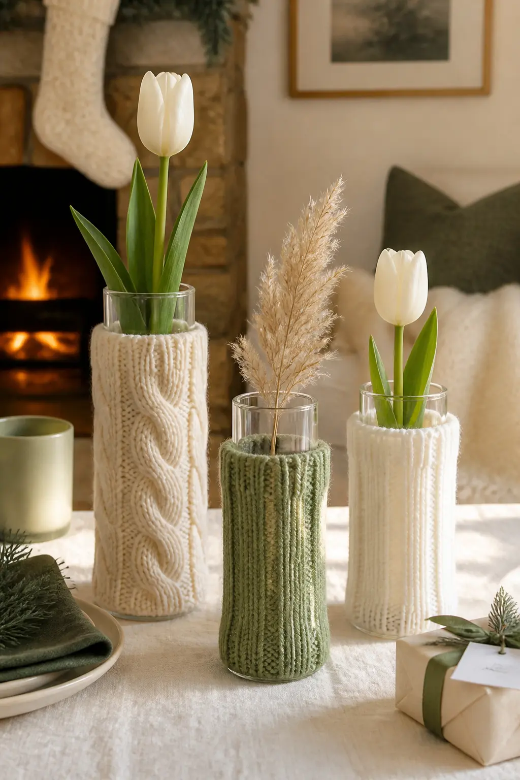 Knit Stocking Vase Covers — Slide a knit stocking over a glass vase and the whole vessel transforms. Winter Baby Shower Ideas