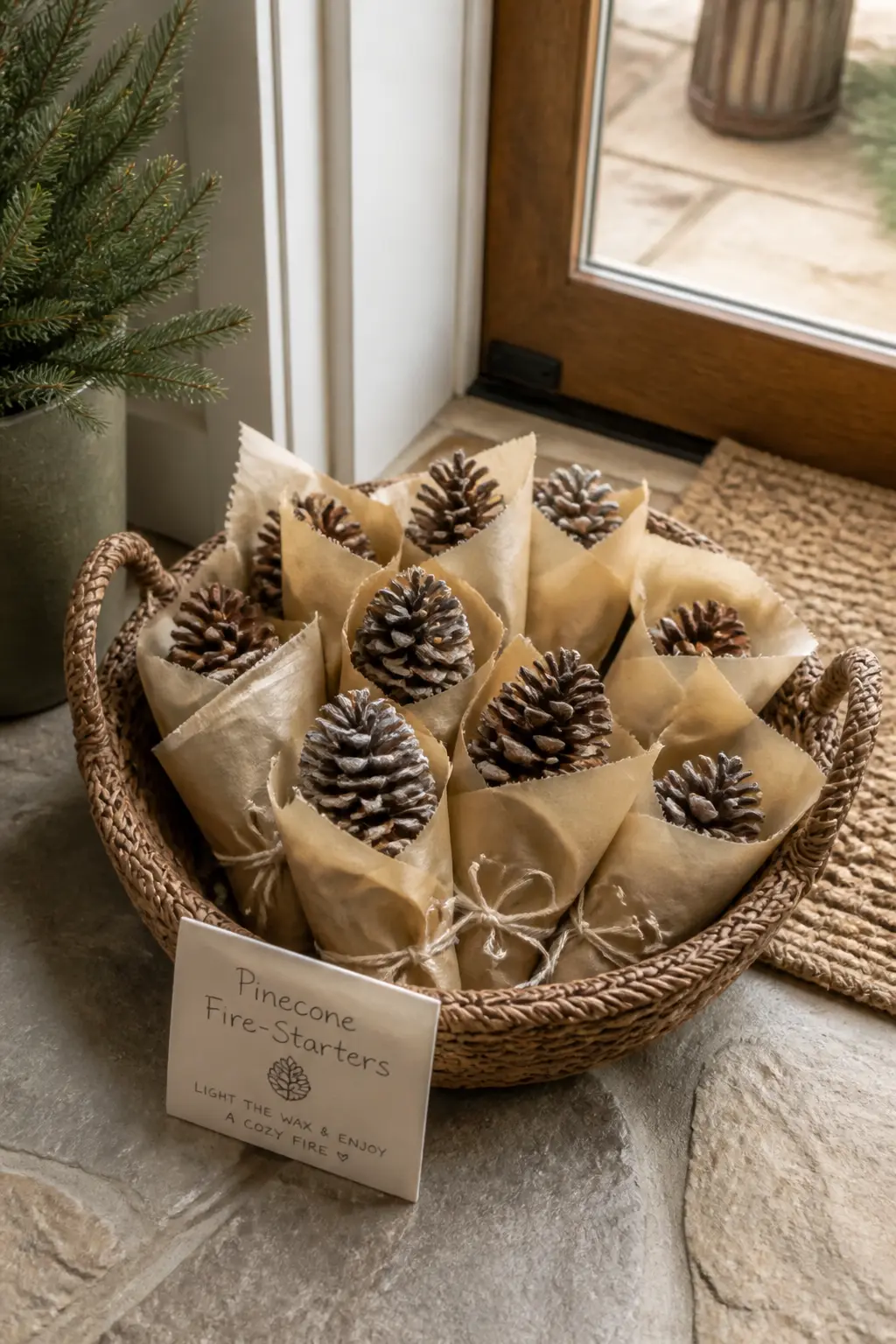 Pinecone Fire-Starter Favour — Pinecone fire-starters are genuinely useful, deeply seasonal, cost almost nothing to make and look striking in a basket. Winter