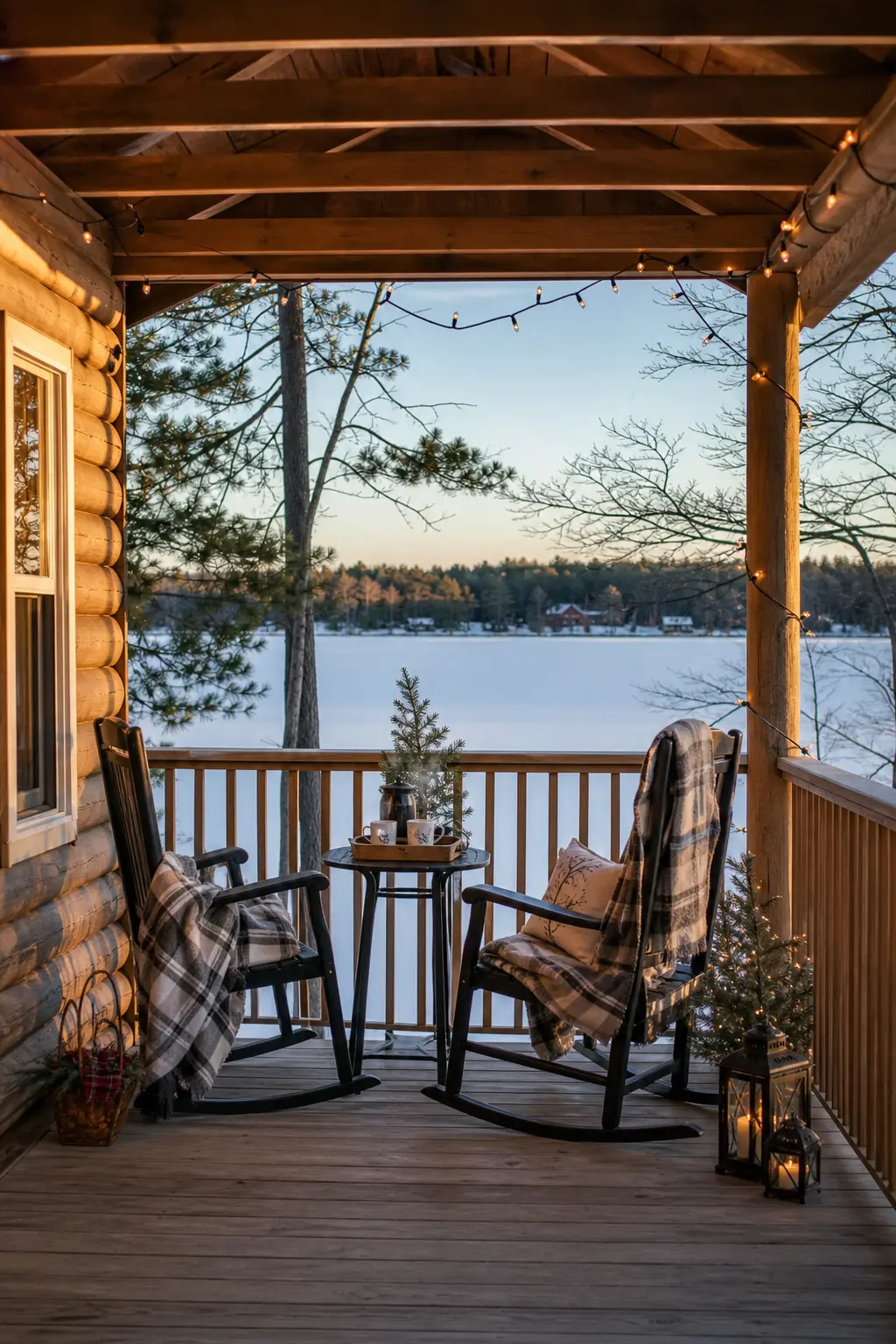Lakeside Cabin Retreat — A cabin on a frozen lake gives the whole weekend a reason to slow down: wool blankets on the porch, a tray of hot drinks, and nowhere