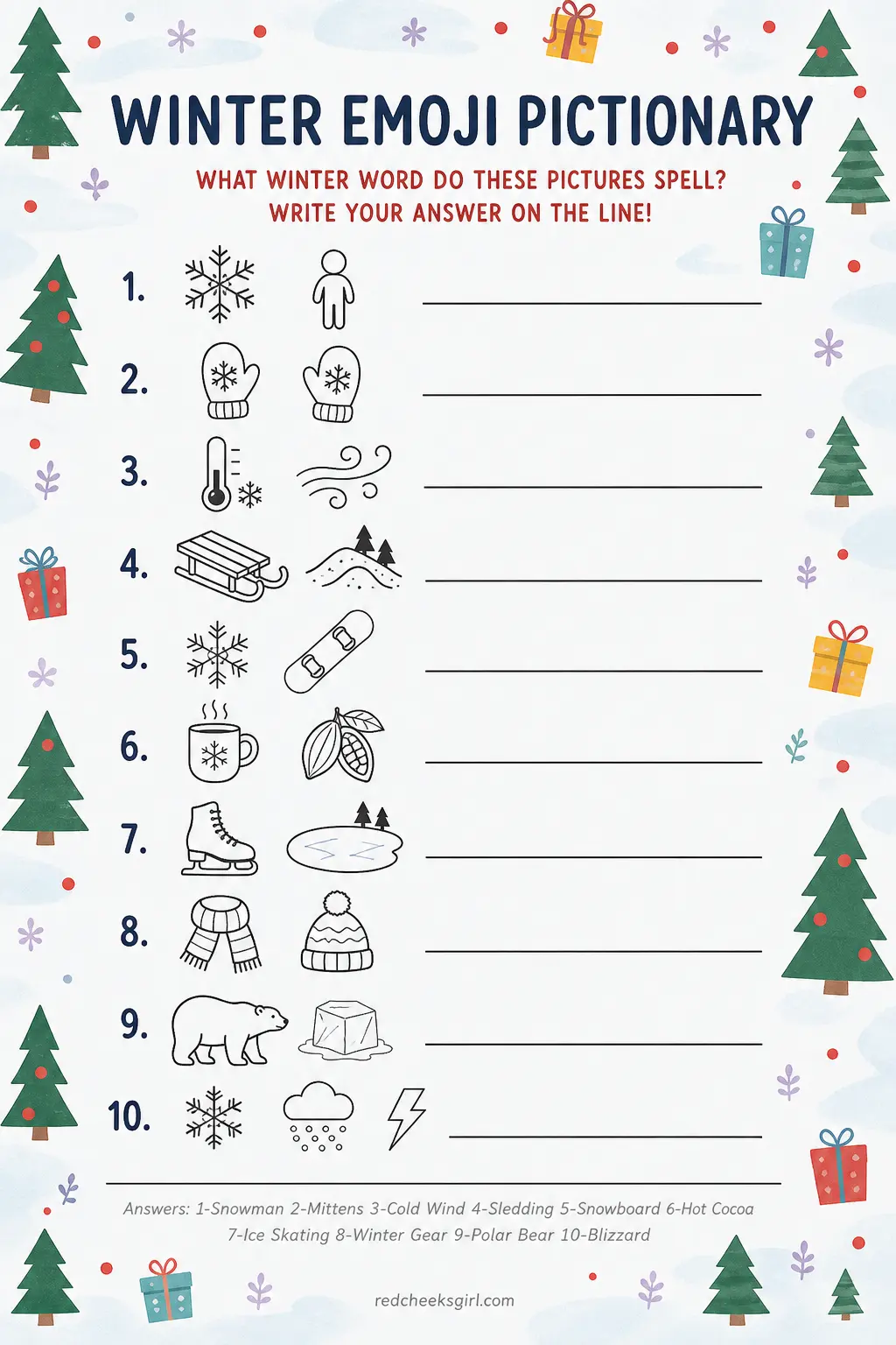 Winter Emoji Pictionary printable