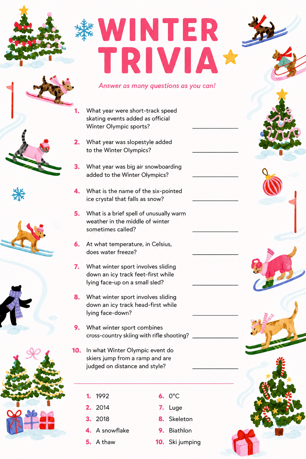 Winter Trivia printable