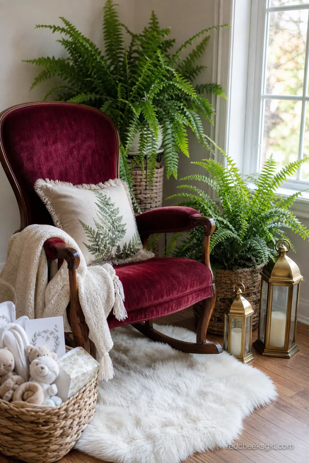 A Fern and Lantern Reading Nook for Storytime — A quiet corner with a rocking chair, a cluster of ferns and a few brass lanterns turns unused floor space into