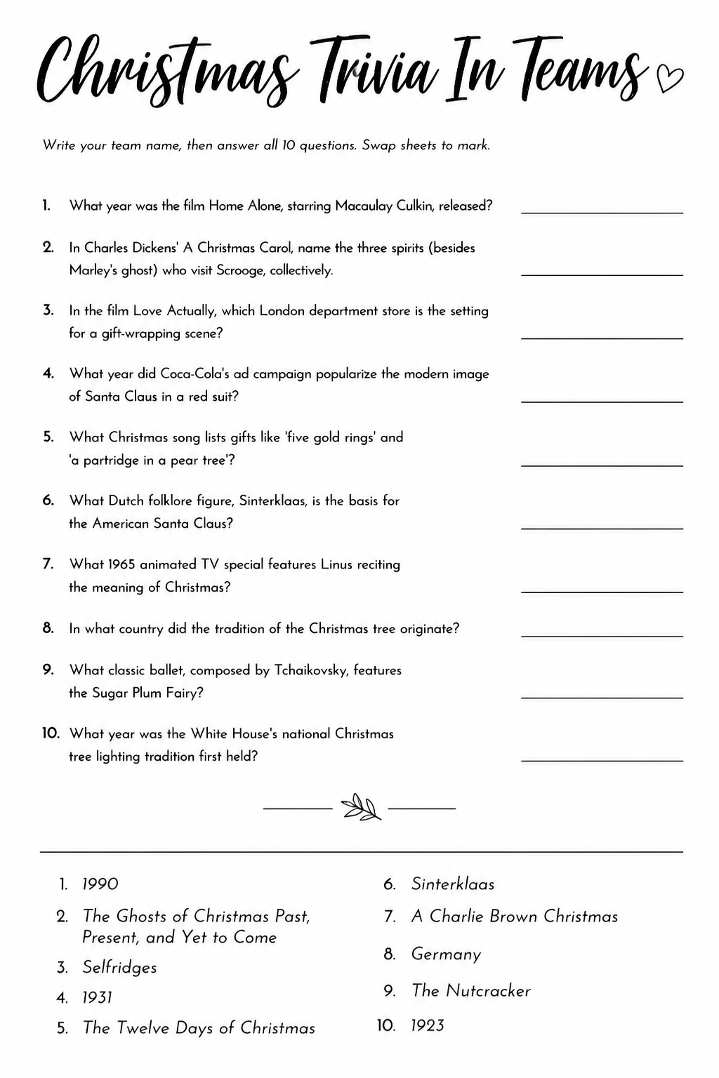 Christmas Trivia in Teams printable
