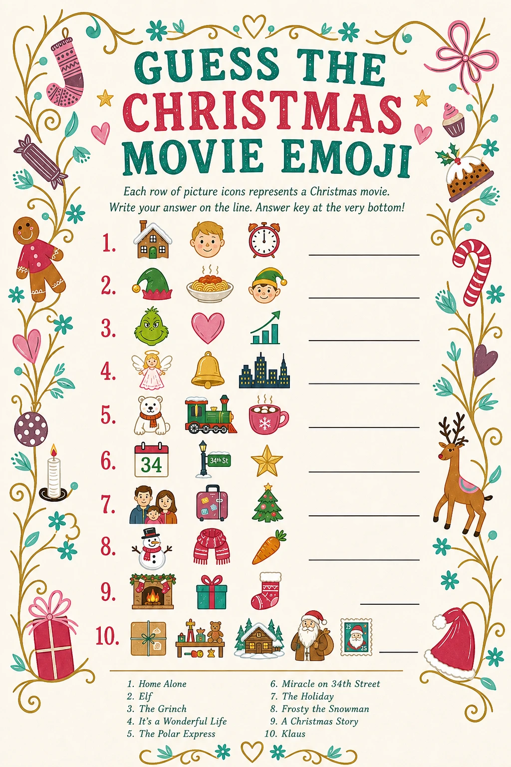 Guess the Christmas Movie Emoji printable