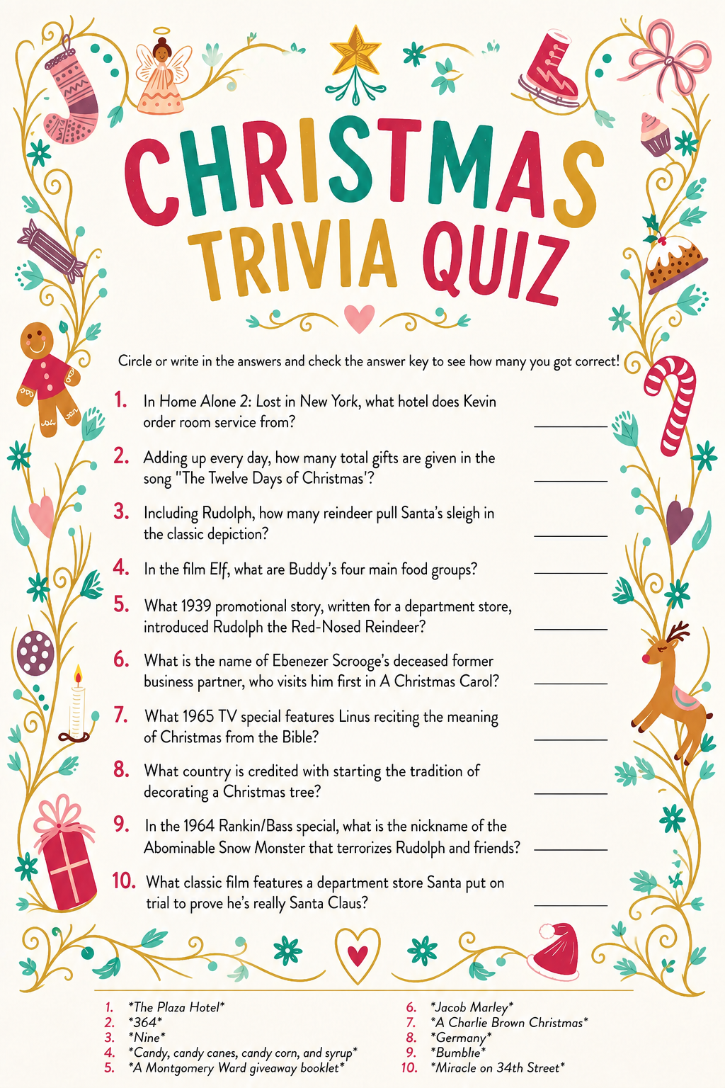 Christmas Trivia Quiz printable