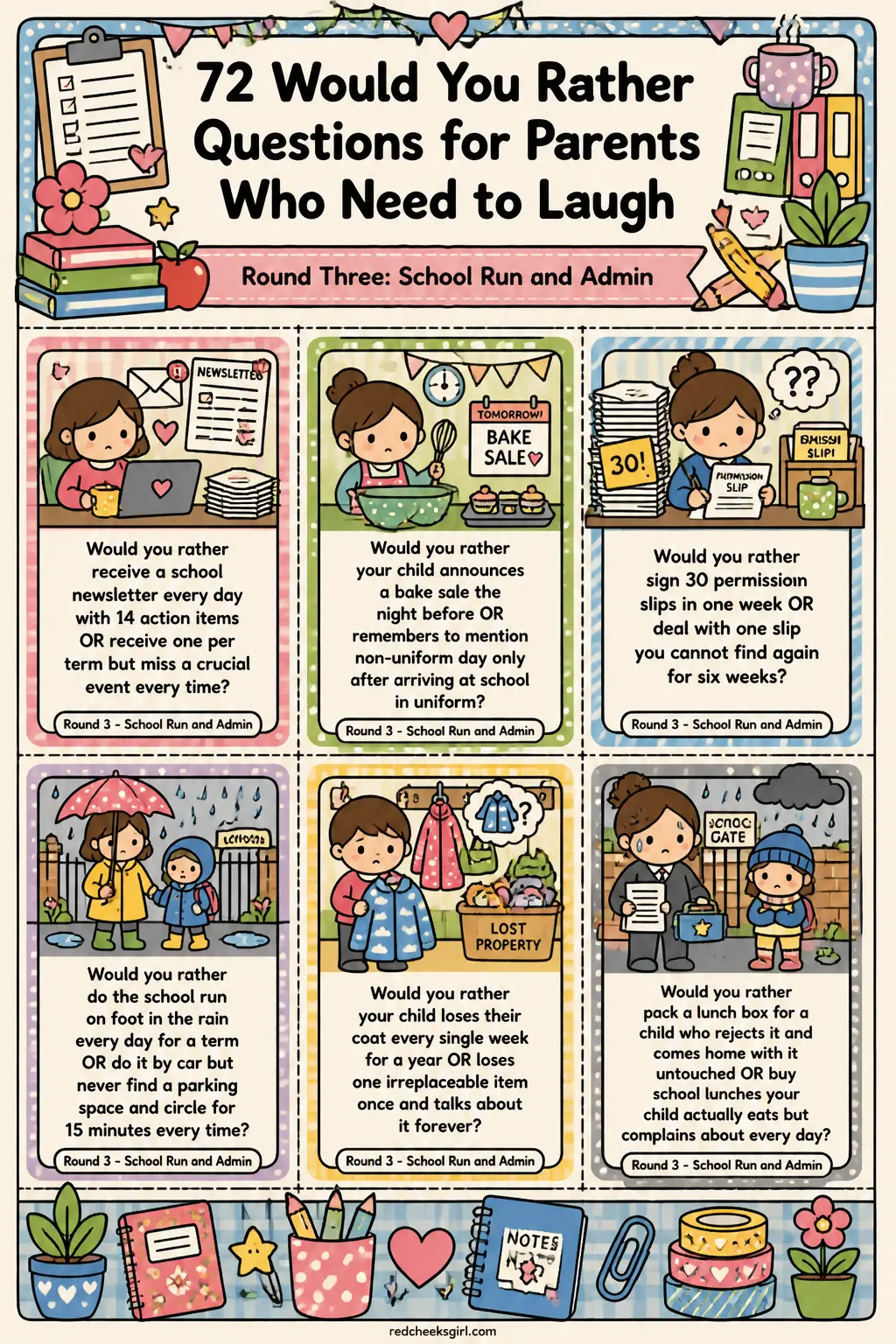 School Run and Admin Cards A printable