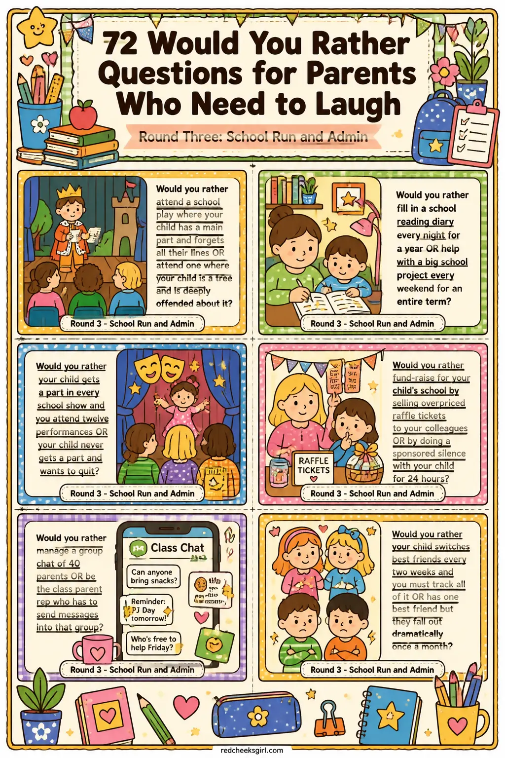 School Run and Admin Cards B printable
