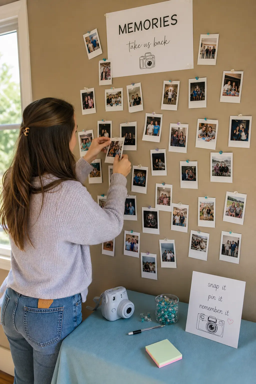 Memory Wall Photo Station — Set up an instant camera on a small table by a blank corkboard and let teens photograph themselves in pairs or small groups all