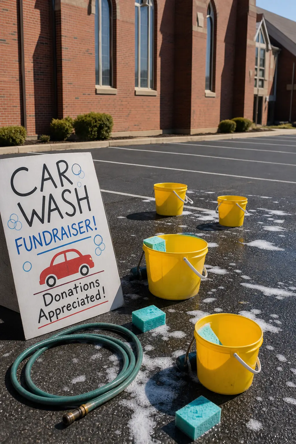 Parking Lot Car Wash Fundraiser — Point every hose and bucket at the church parking lot for one evening and wash cars for whatever the group is raising toward