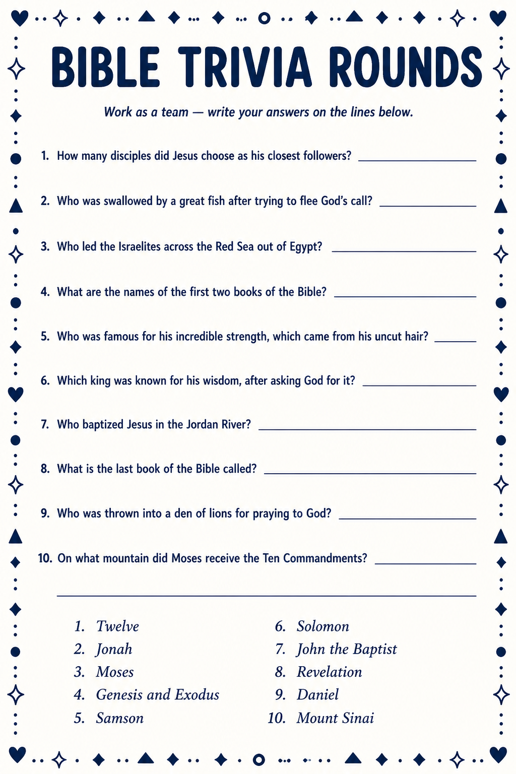 Bible Trivia Rounds printable