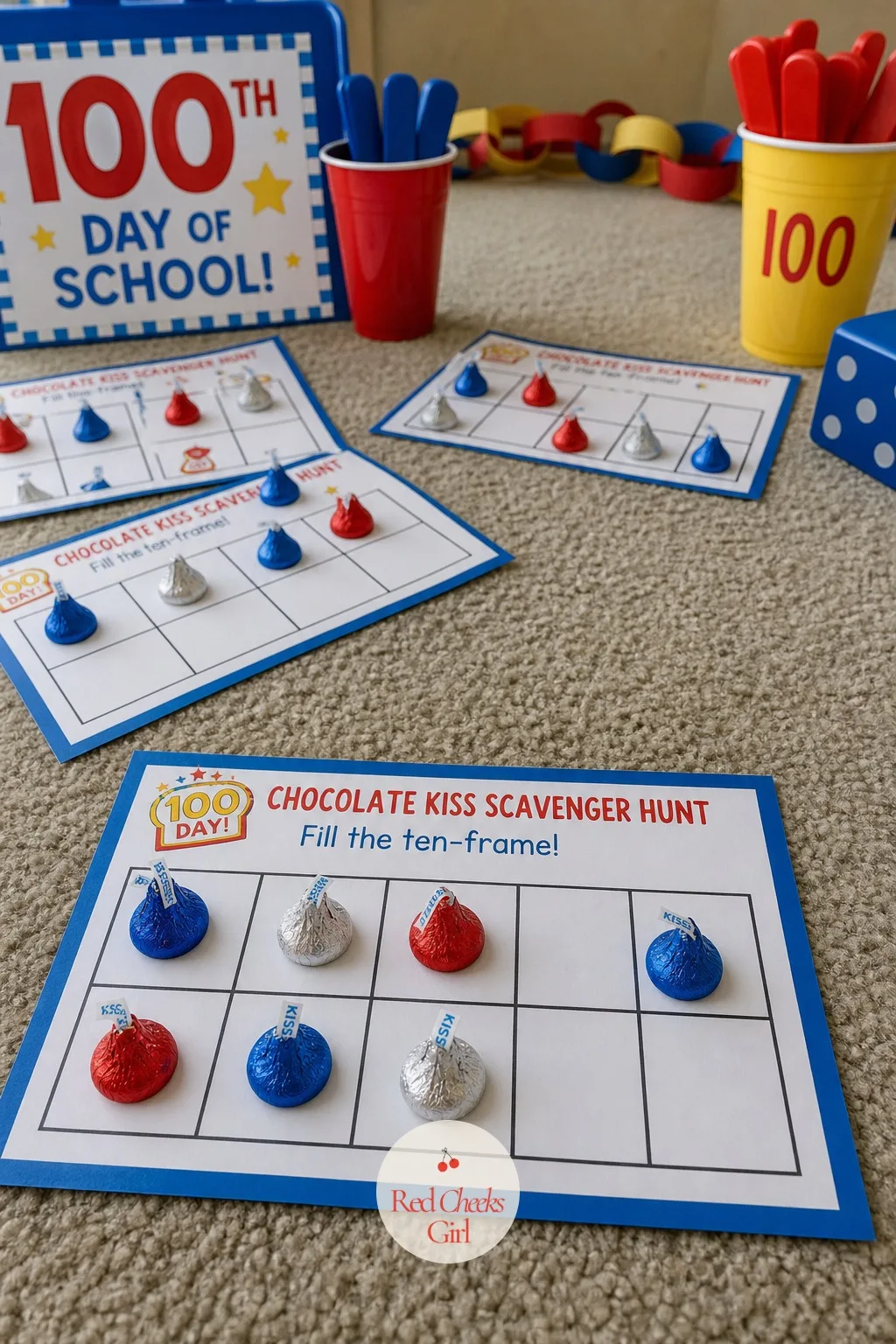 The Chocolate Kiss Scavenger Hunt on Ten-Frames — A candy hunt with no structure ends in a scramble and an argument about who got more. 100th day of school