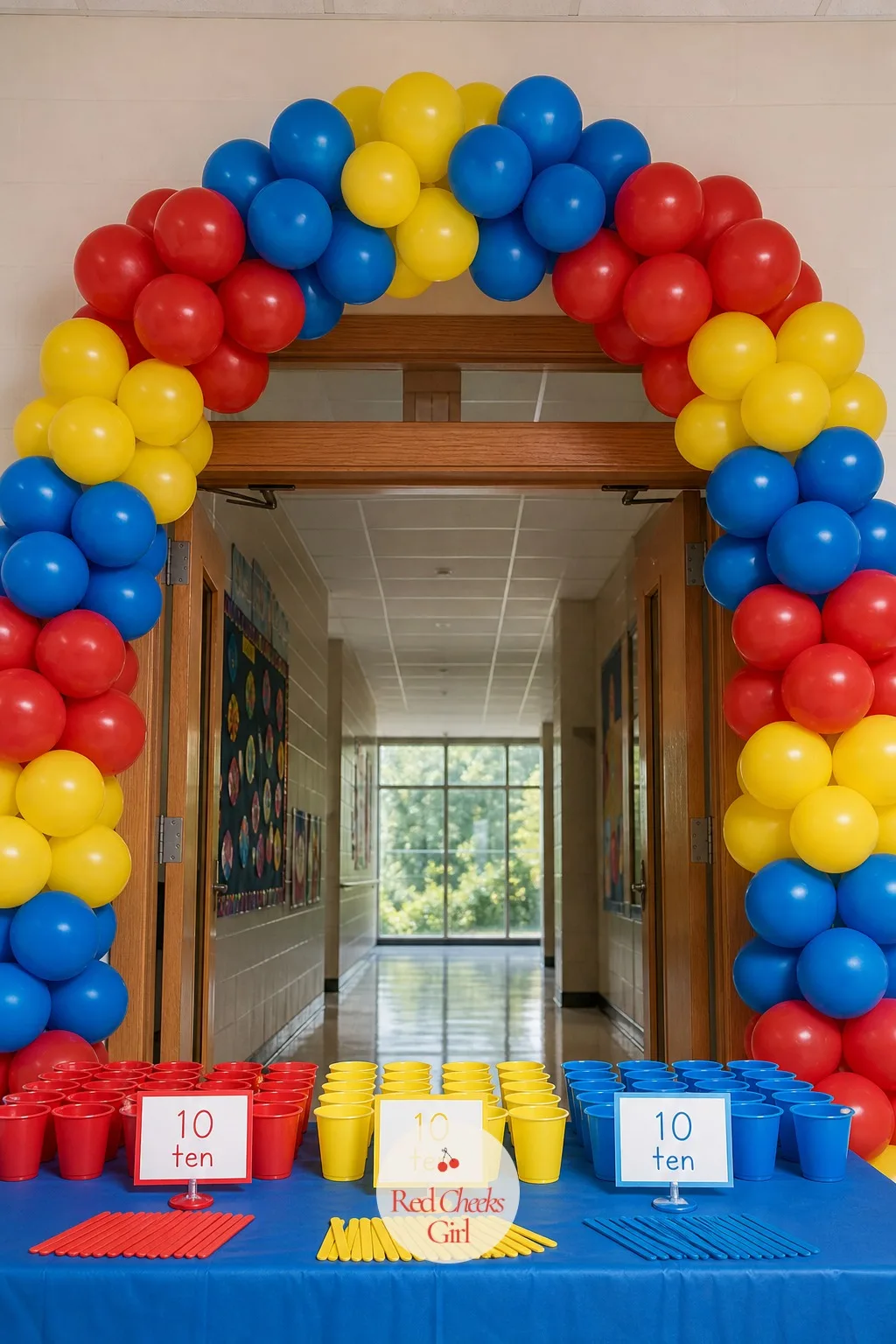 The Hundred Balloon Arch — A single string of balloons over a doorway reads as any old birthday. 100th day of school ideas
