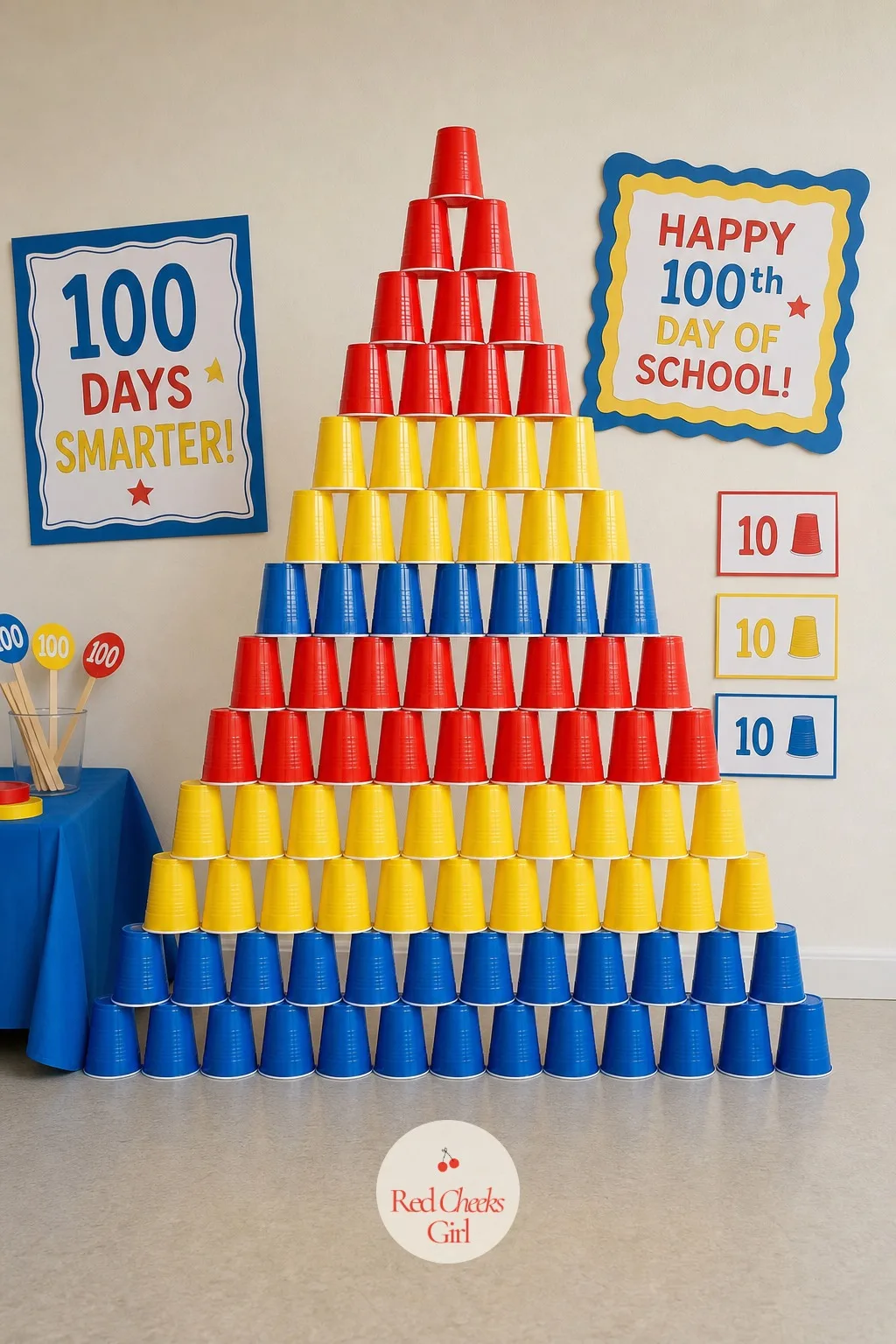 The Hundred Cup Tower — A pile of loose cups says nothing. 100th day of school ideas
