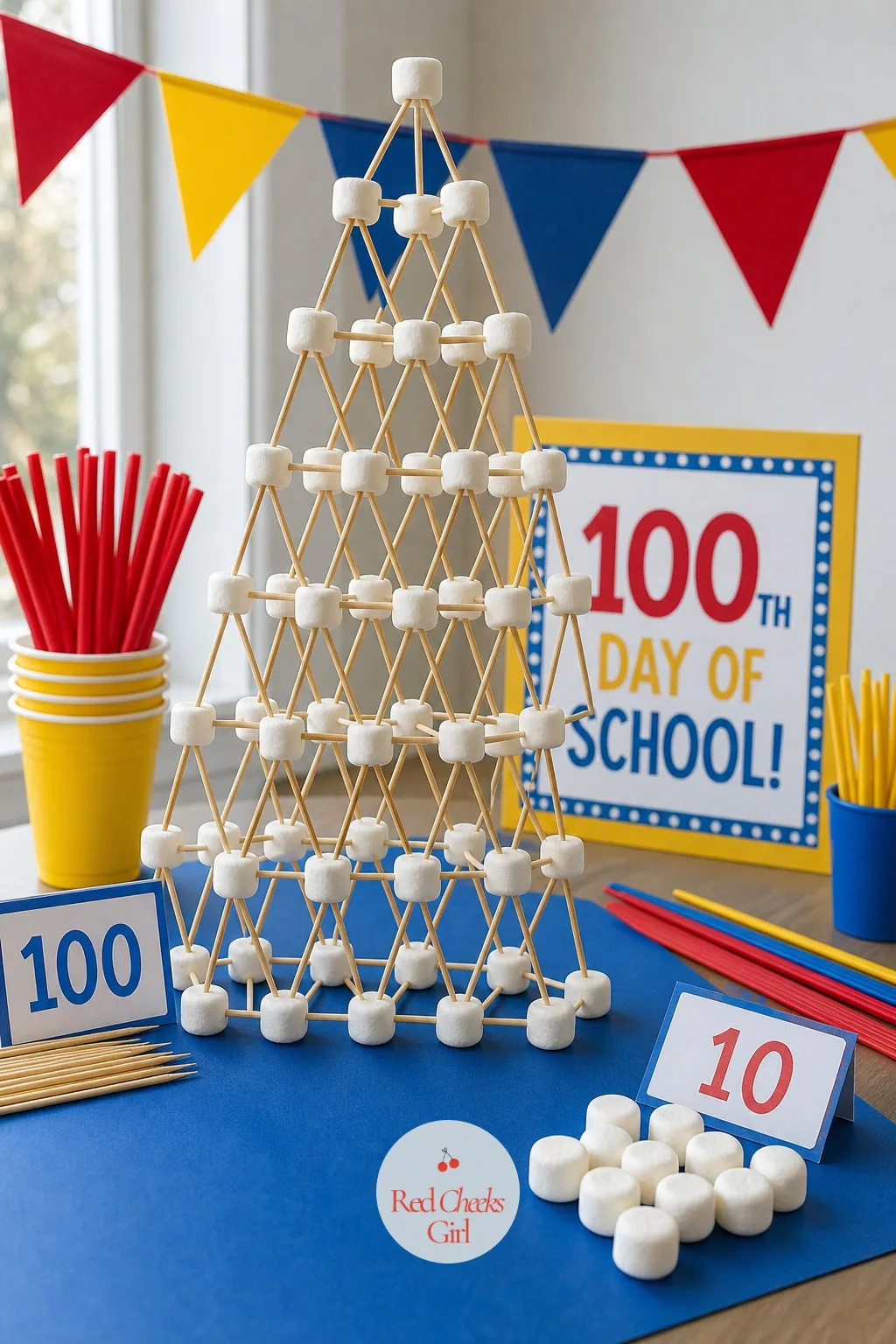 The Marshmallow Tower Build to a Hundred — A pile of marshmallows and toothpicks on a table looks like an invitation to snack, not build. 100th day of school