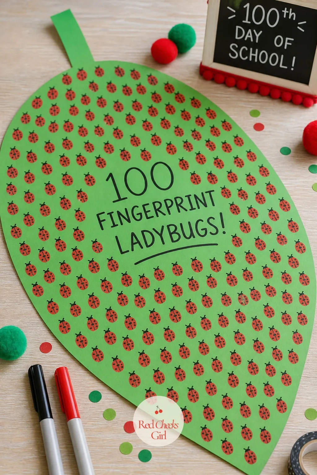The 100 Fingerprint Ladybugs — A good quiet activity for one kid working alone at a kitchen table, since it only needs a stamp pad and a steady hand. 100th day