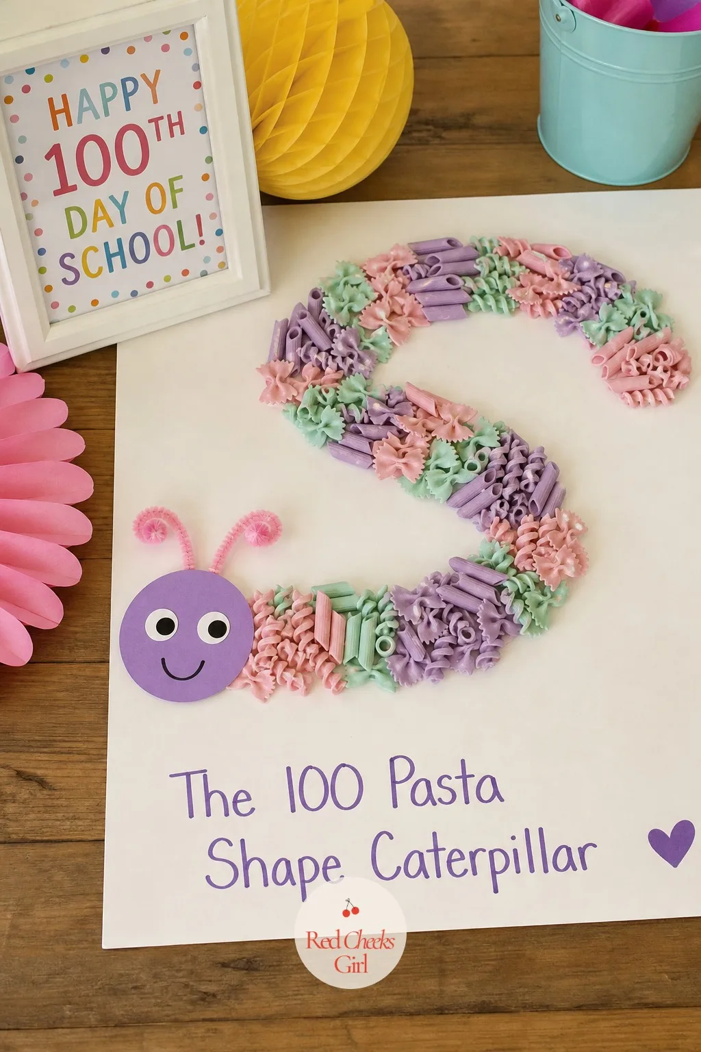 The 100 Pasta Shape Caterpillar — The pantry already holds this one, which is most of its charm. 100th day of school projects