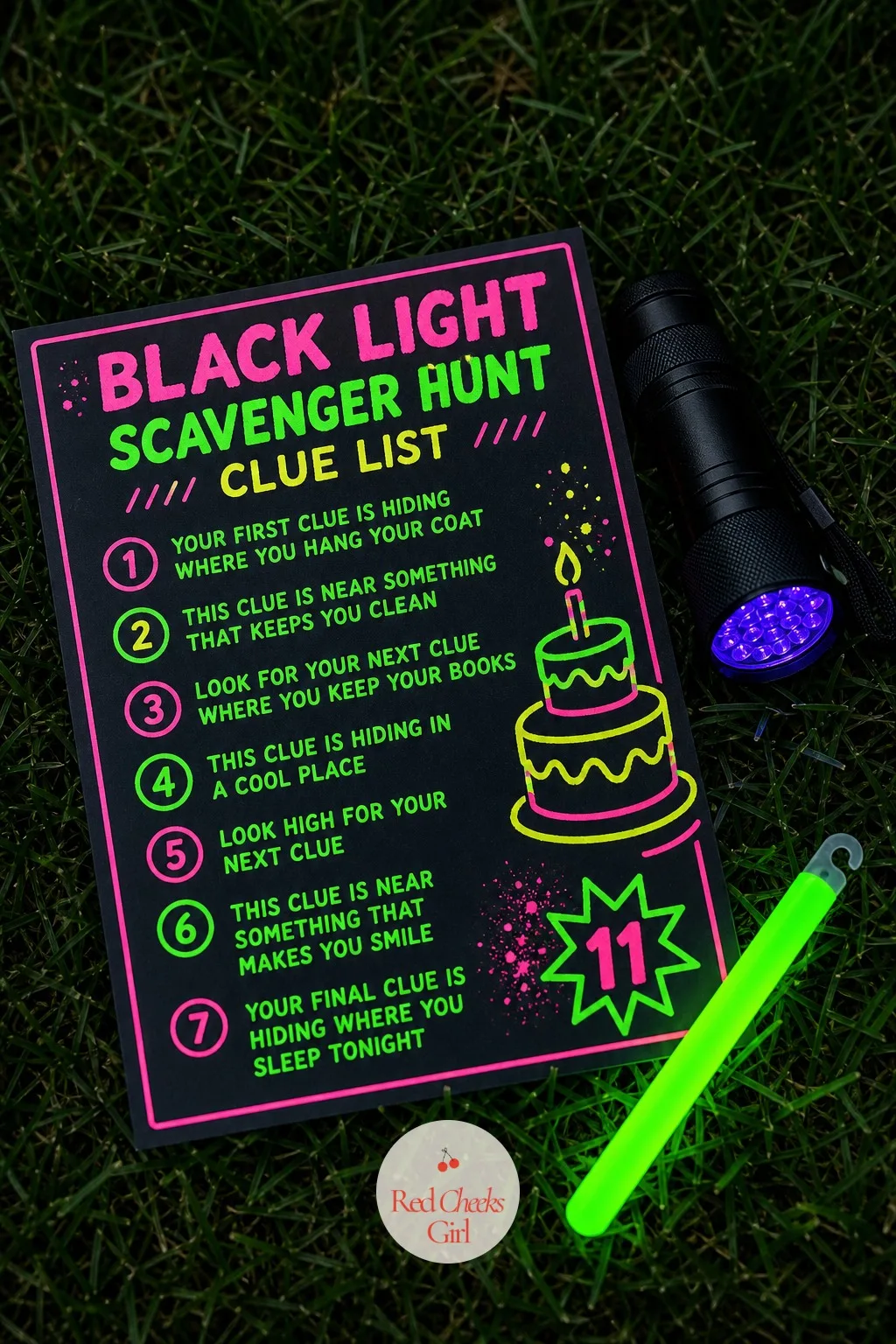 A Black Light Scavenger Hunt With a Printed Clue List — Hand each team a printed clue list and a small UV flashlight and the backyard or living room turns into