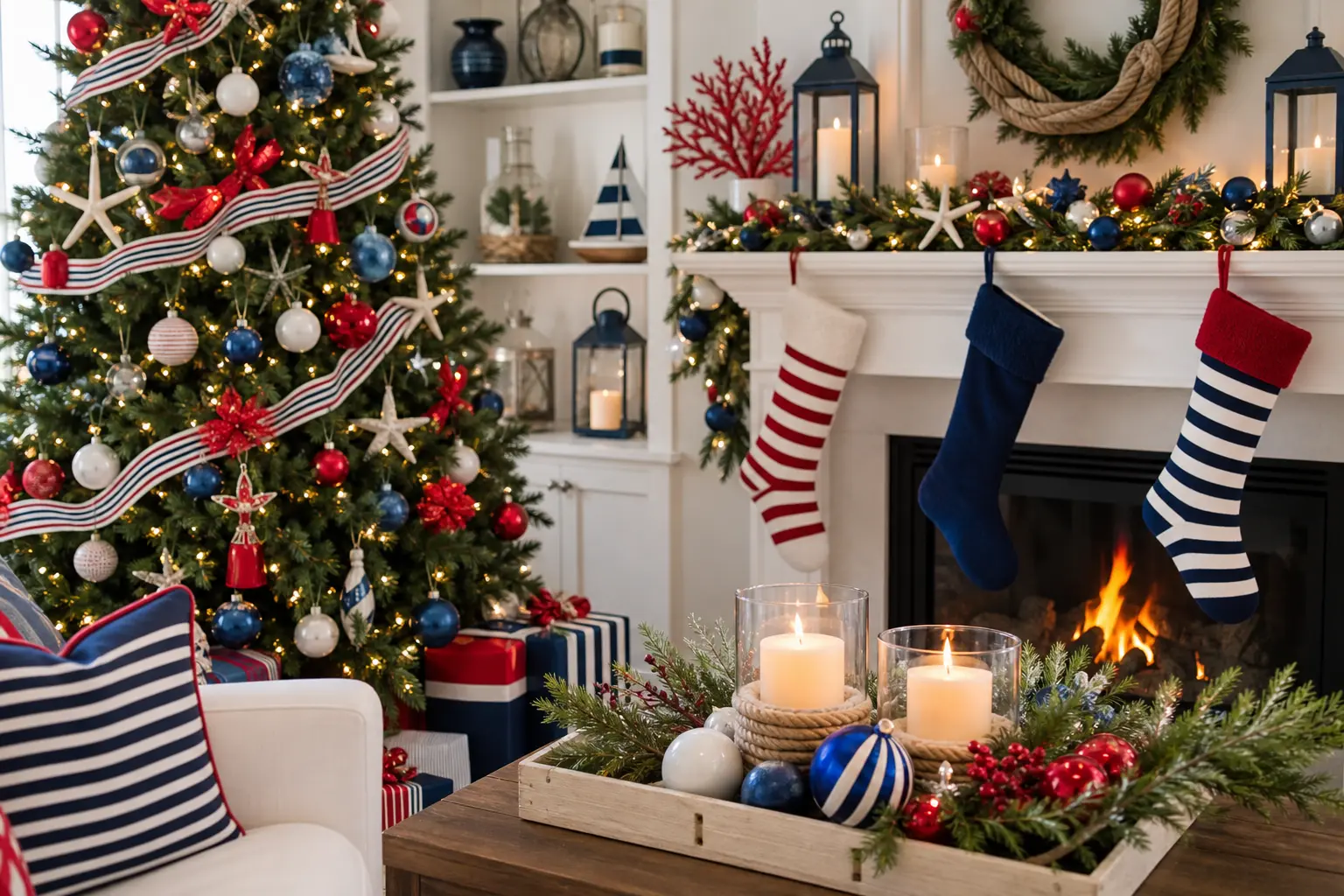 18 Blue and Red Christmas Decor Ideas With Nautical Stripes