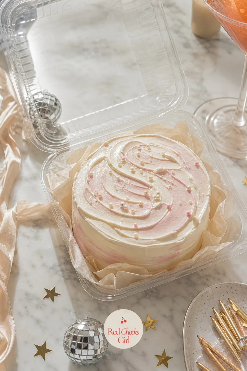 Bento Cake in a Clamshell Box — Part of the appeal here is the box itself: a small clear clamshell that turns the cake into a gift someone can hand over rather